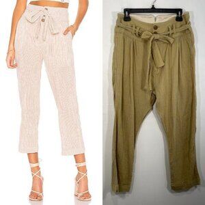 Free People Rumors Tan Yellow High Rise Yarn Dye Harem Cropped Pants 8